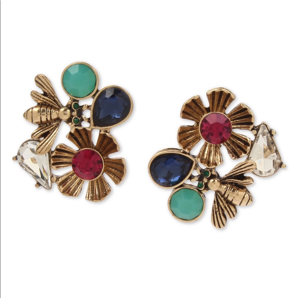 Betsey Johnson Stone Bug & Flower Buffon Studs